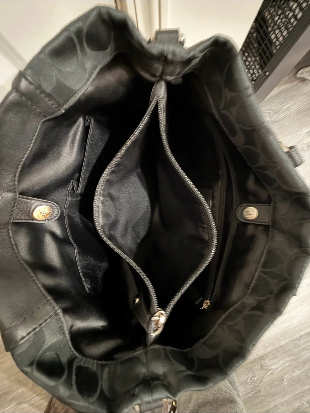 Vintage Coach Ashley Signature Convertible Black Jacquard Tote with Leather Trim